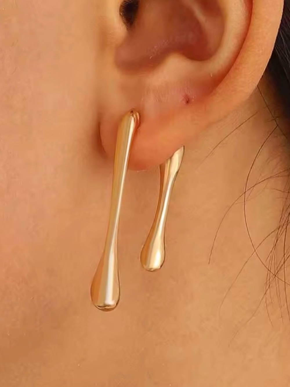 UNIQUE Front Back Earrings Water Drip Drippy Drop Gold AU02